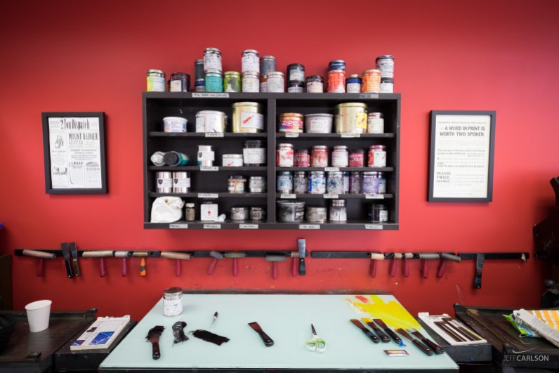The ink mixing station at the School of Visual Concepts.